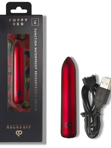 Poppy Red 16 Function Waterproof Rechargeable Bullet